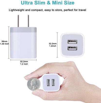 Charger Block, USB Wall Charger, Double USB Fast Charging Cube Block Charger Box, 2.1A Phone Chargerr Power Adapter 3Pack for Iphone 17 16 15 14 13 12 11 Pro Max XS XR X 8 Samsung Galaxy S25 Ultra A17