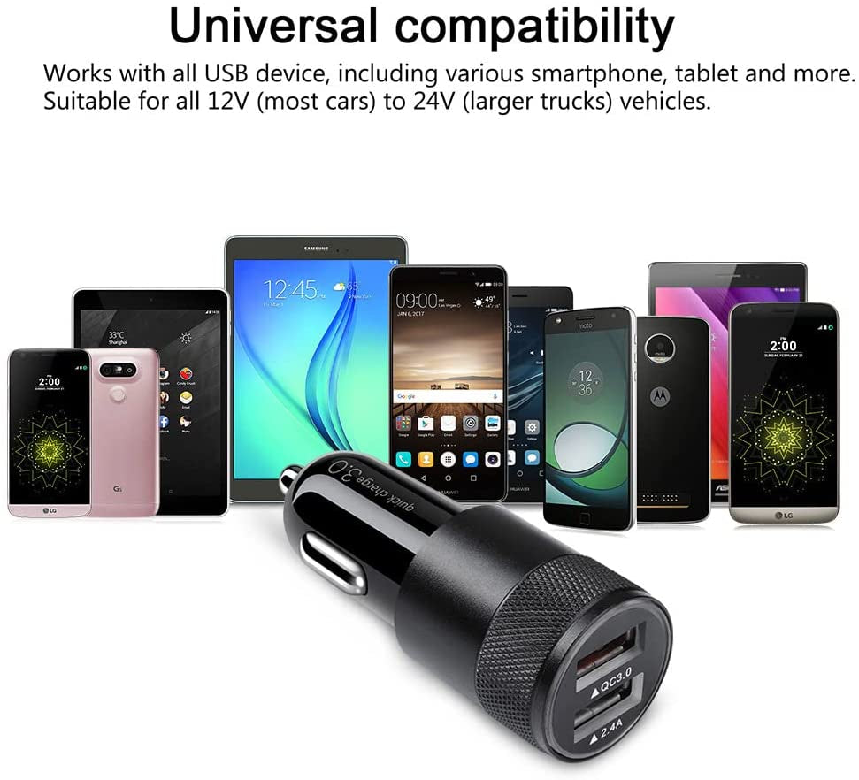 Fast Car Charger, Quick Charging 5.4A/30W Phone USB Adapter Rapid Plug 2 Port Cigarette Lighter Auto Charger Flush Compatible Samsung, Tablet, Iphone, Ipad, LG, Automobile