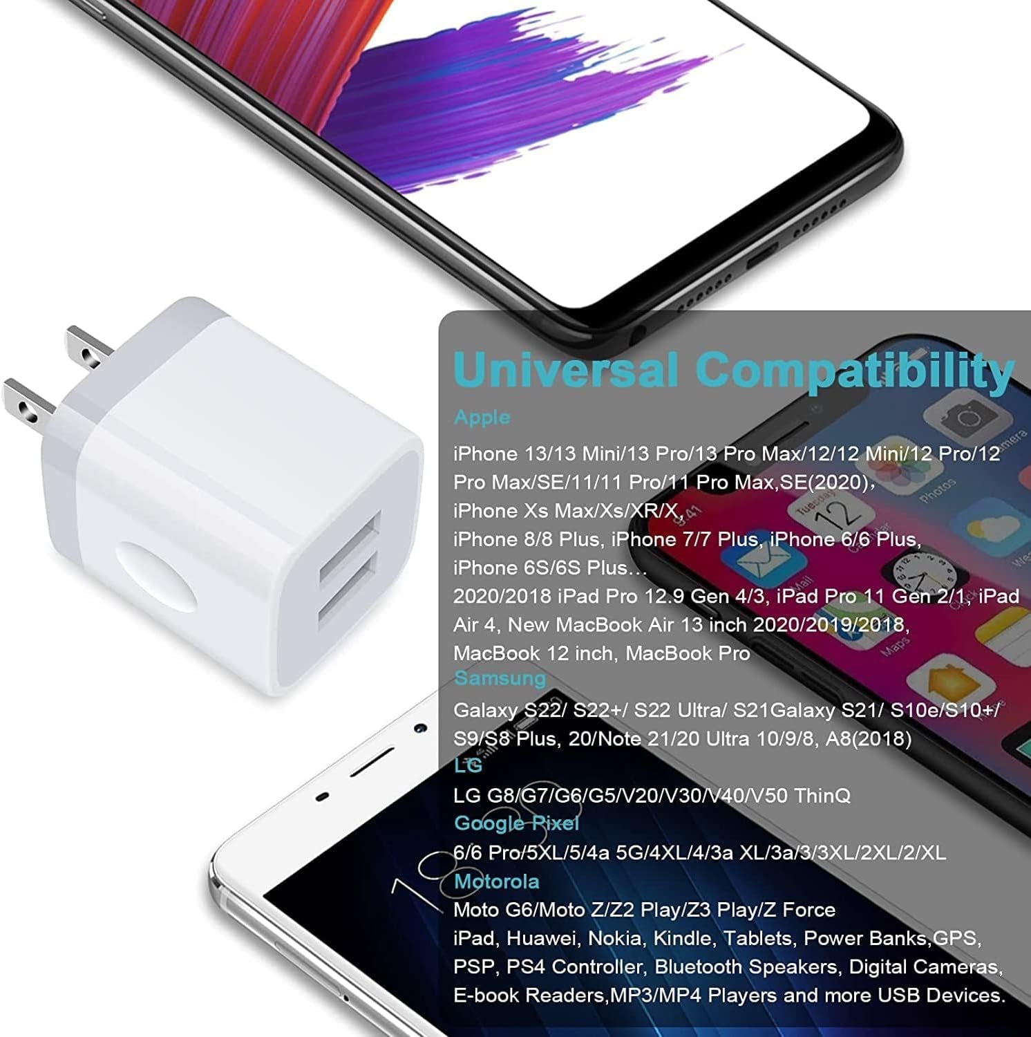 Charger Block, USB Wall Charger, Double USB Fast Charging Cube Block Charger Box, 2.1A Phone Chargerr Power Adapter 3Pack for Iphone 17 16 15 14 13 12 11 Pro Max XS XR X 8 Samsung Galaxy S25 Ultra A17