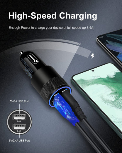 Car Charger, [2Pack/3.4A] Fast Charge Dual Port USB Cargador Carro Lighter Adapter for Iphone 15 14 13 12 11 Pro Max X XR XS 17 plus 16, Ipad, Samsung Galaxy S23 S22 S21 S25 plus S7 J7 S10E S9 Note 8