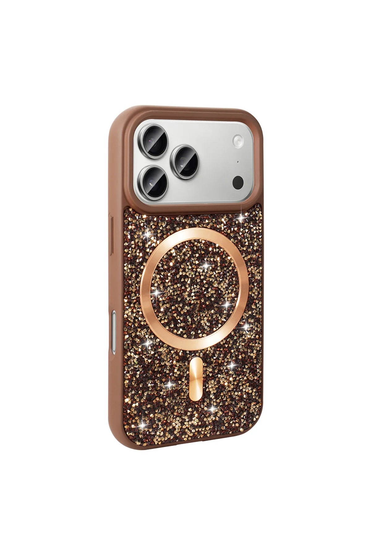 Iphone 17 Pro Case with Rhinestone Mosaic and Magnetic Charging Cover