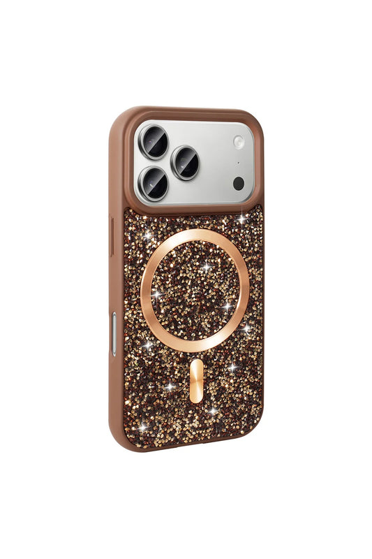 Iphone 17 Pro Case with Rhinestone Mosaic and Magnetic Charging Cover