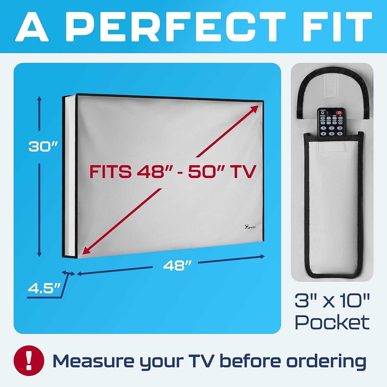 Outdoor TV Cover 50 Inch – Waterproof, Weatherproof TV Enclosures with Smart Shield Screen Protectors, Ideal for Outdoor Use, Moving, and Storage - Gray