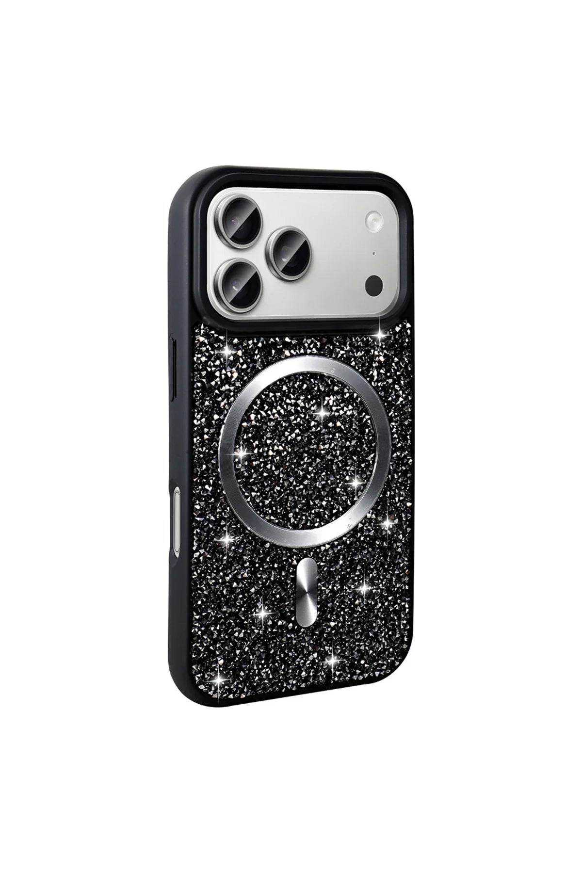 Iphone 17 Pro Case with Rhinestone Mosaic and Magnetic Charging Cover