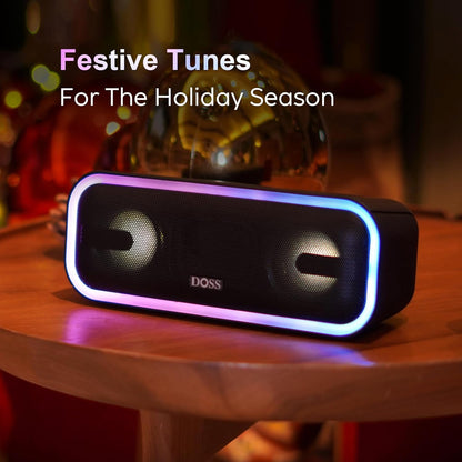Soundbox Pro+ Bluetooth Speaker, Immersive 24W Stereo Sound with Booming Bass, IPX6 Waterproof, 15H Playtime, Mixed Colors Lights, Wireless for Backyard, Hiking, Garage, Party-Grey