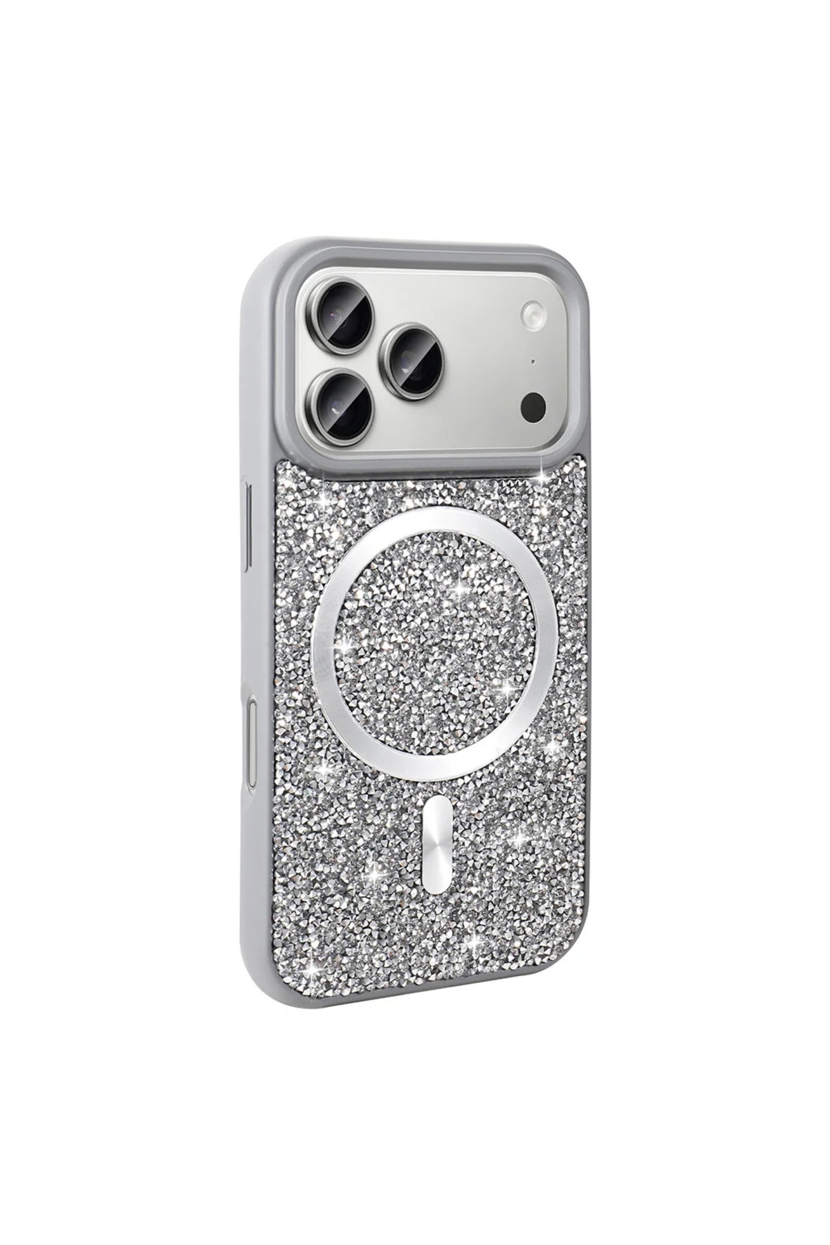 Iphone 17 Pro Case with Rhinestone Mosaic and Magnetic Charging Cover