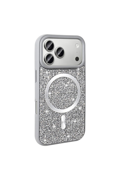 Iphone 17 Pro Case with Rhinestone Mosaic and Magnetic Charging Cover